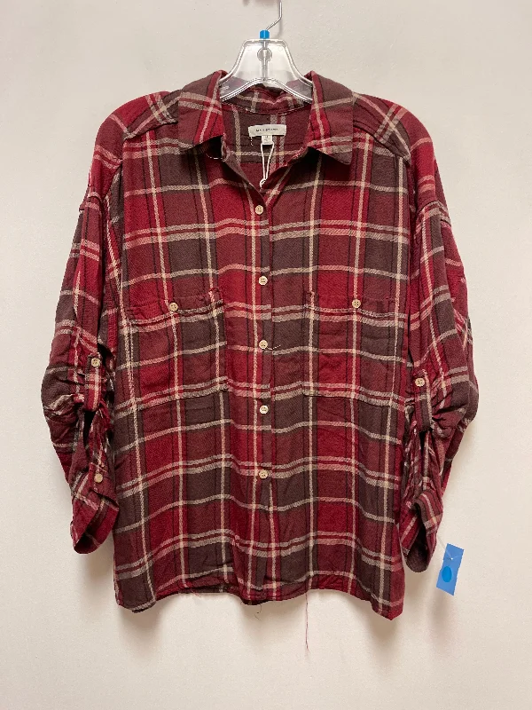 Weekend Offers That Dazzle Blouse Long Sleeve By Max Studio In Brown & Red, Size: M