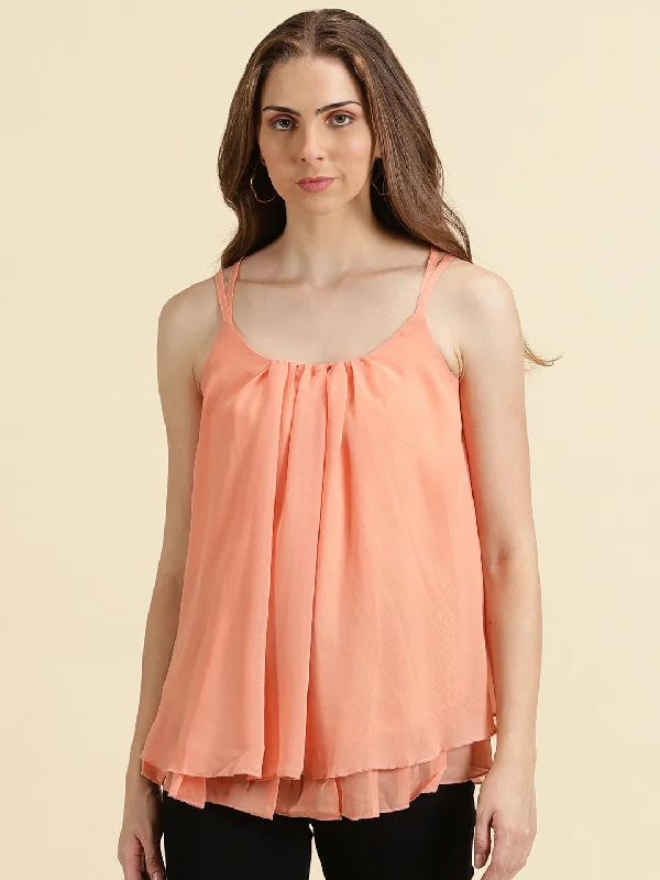 Stock Clearance Women's Peach Solid A-Line Top