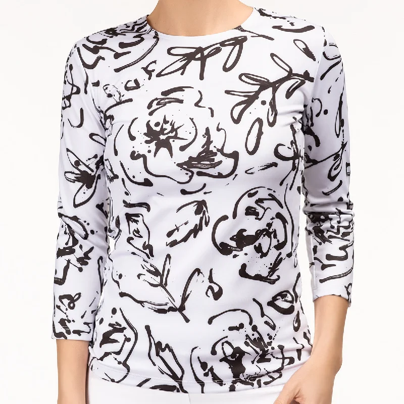 Weekend Offers That Sizzle Shaped Knit Tee in White Cafe Flower