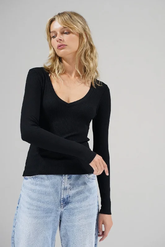 Weekend Savings Bonanza V Ribbed Long Sleeve - Black
