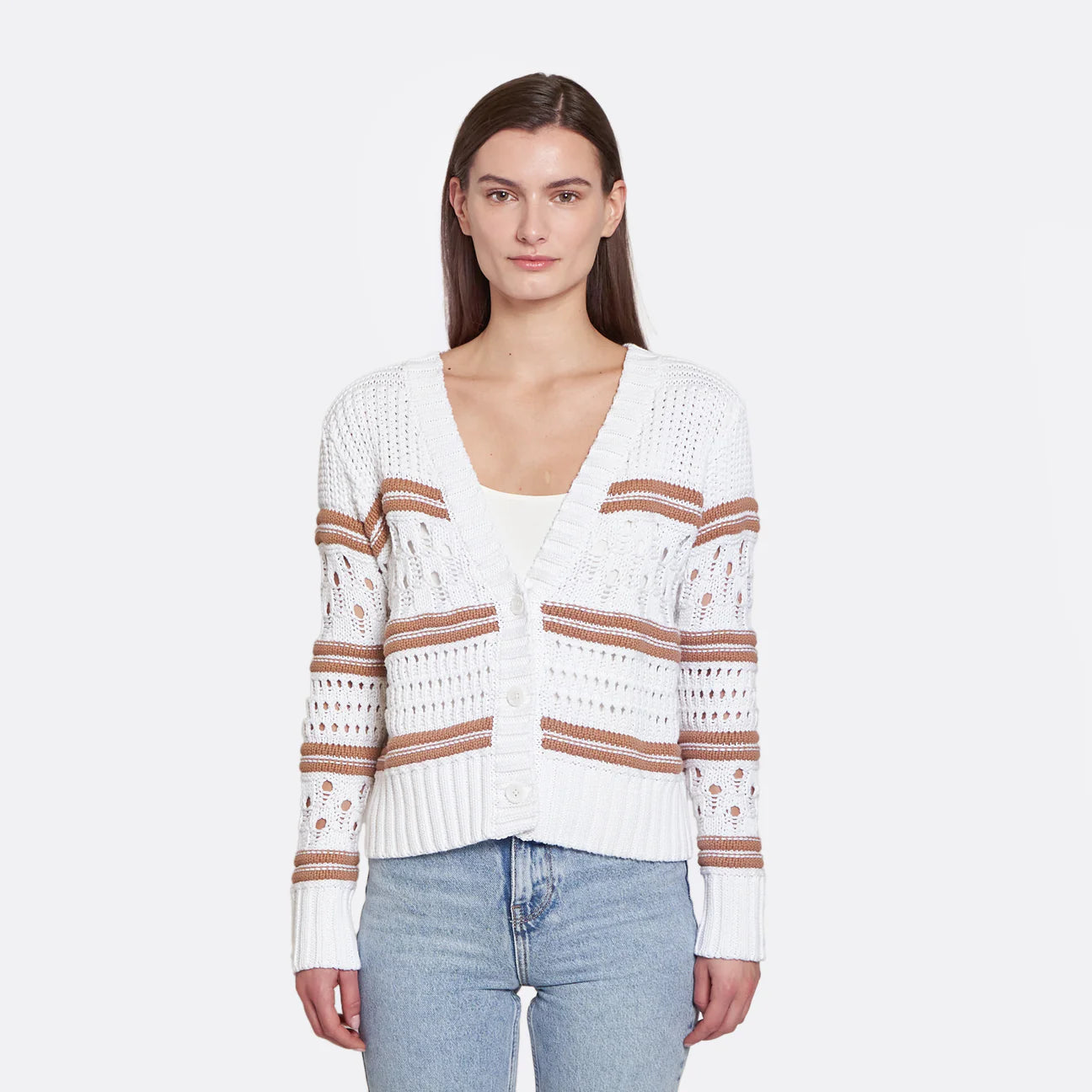 Now or Never Chunky Multi Stitch Cardigan - Bleach White / Wicker