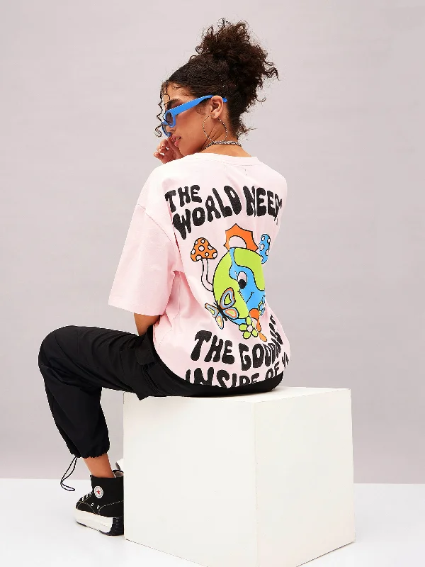Today's Deal Women Pastel Pink The World Needs Oversized T-shirt