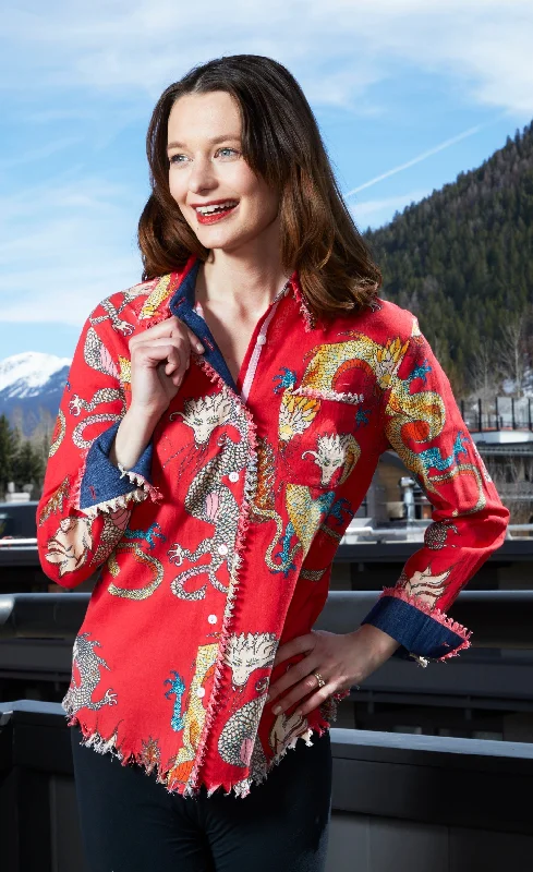 Weekend Bargains Just for You Cape Cod Tunic Red Ground Dragon Print