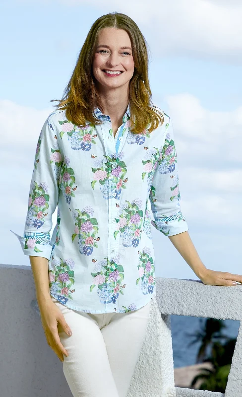 Super Bargain Rome 3/4 Sleeve Hydrangeas Print