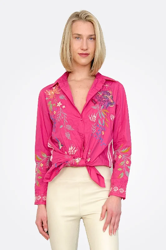 Weekend Offers That Excite Indalo Button Down Shirt Tunic - Pink