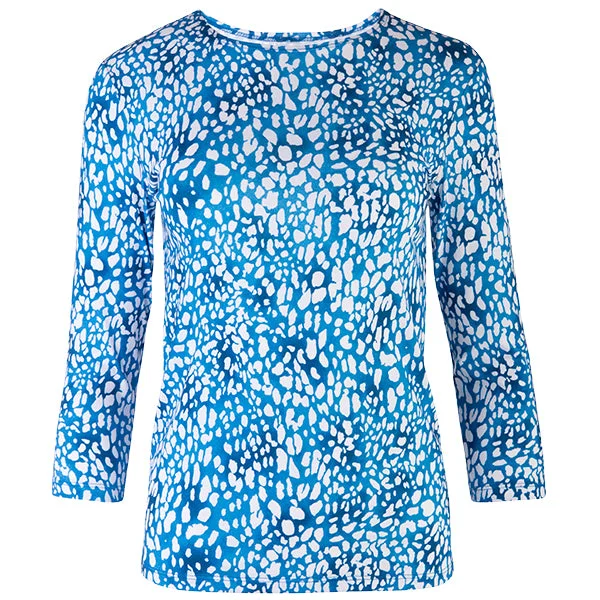 Super Discount 3/4 Sleeve Knit Tee in Mini Leo Teal