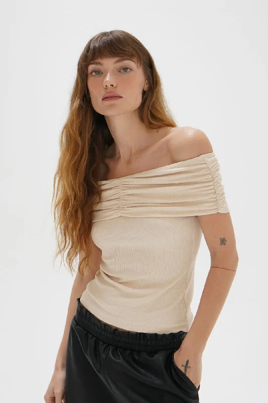 Weekend Deals That Thrill Violet Ribbed Top - Bone
