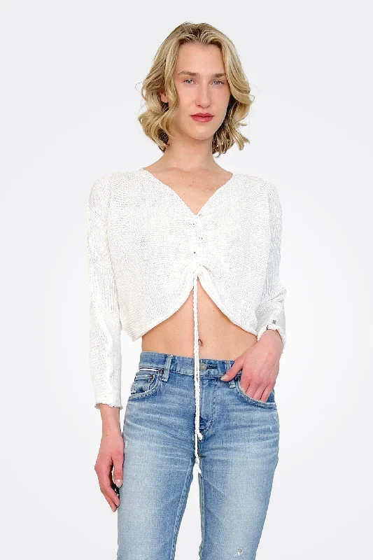 Stock Up Ruche Crop Pullover - White