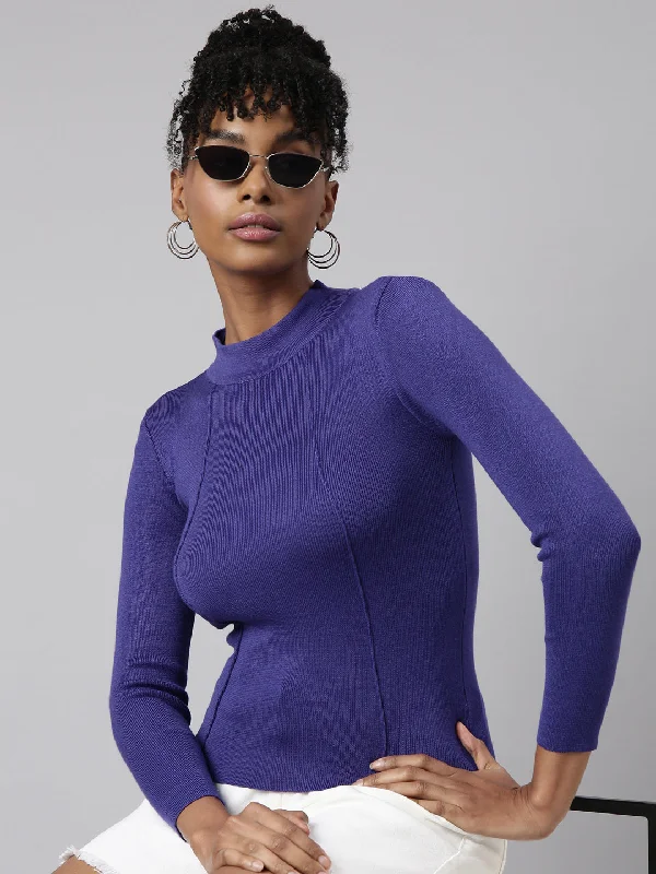 Super Bargain Women Blue Solid Fitted Top