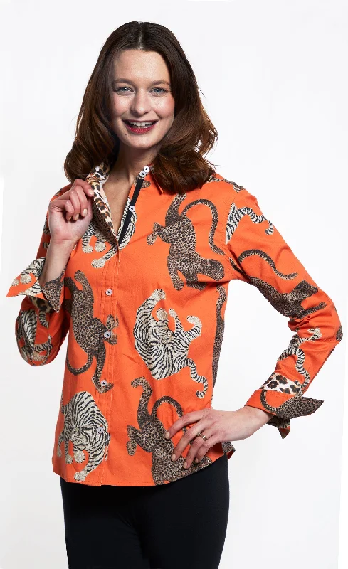 Reduced Price Rome Shirt Rust Ground With Big Cats