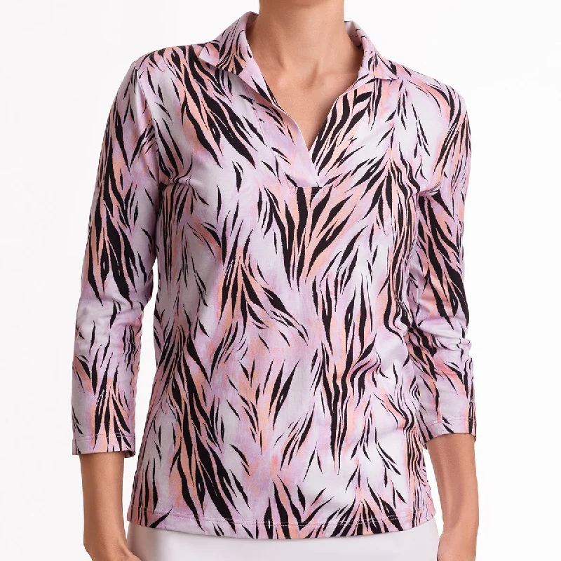 Weekend Specials You Can't Miss Fitted Polo Collar Tee in Pink Wispy Tiger