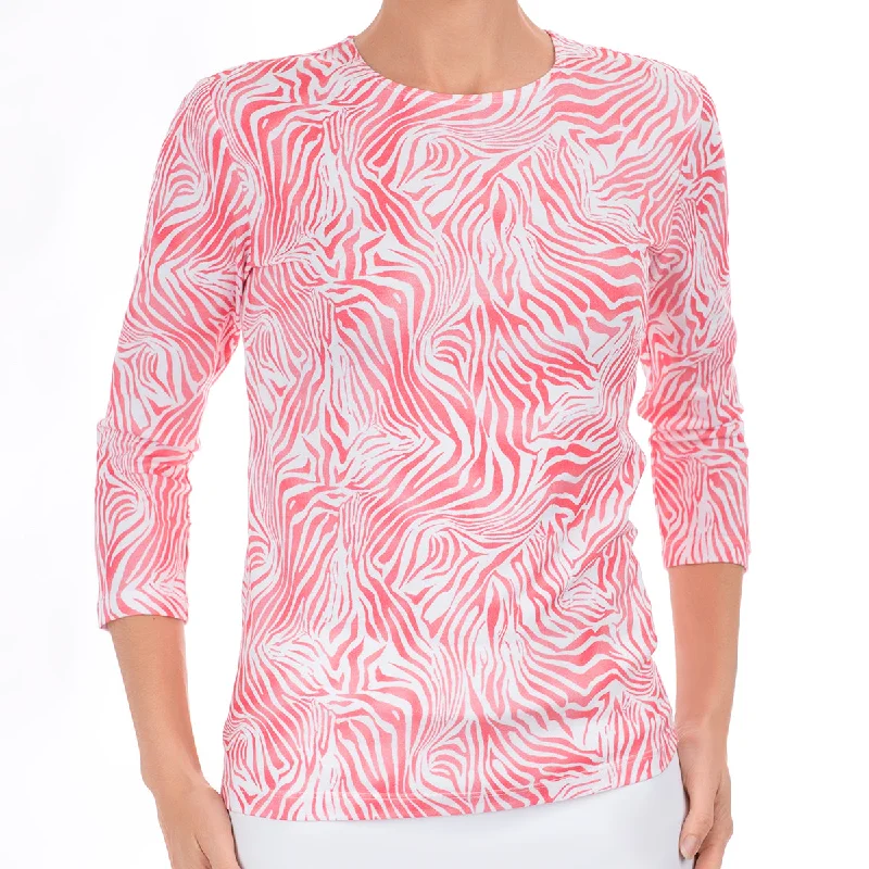 Today's Deal 3/4 Sleeve Knit Tee in Coral Zebra Waves