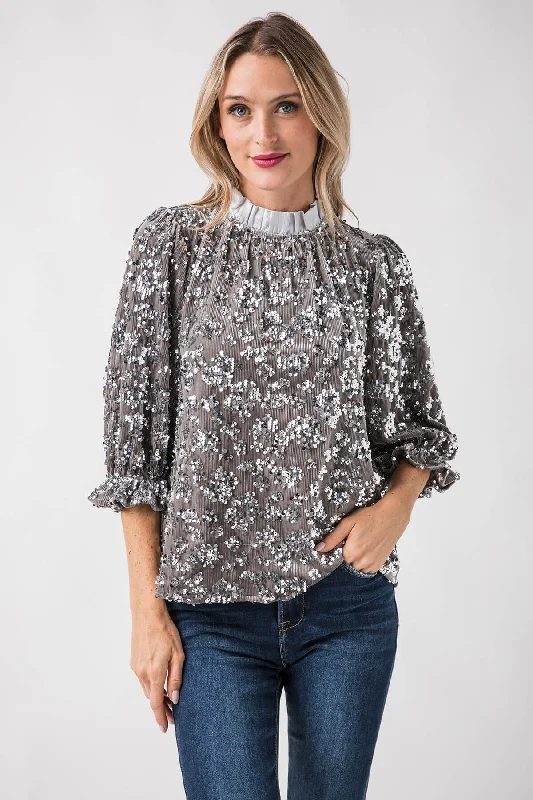 Stock Clearance THML Sequin Ruffle Neck Top
