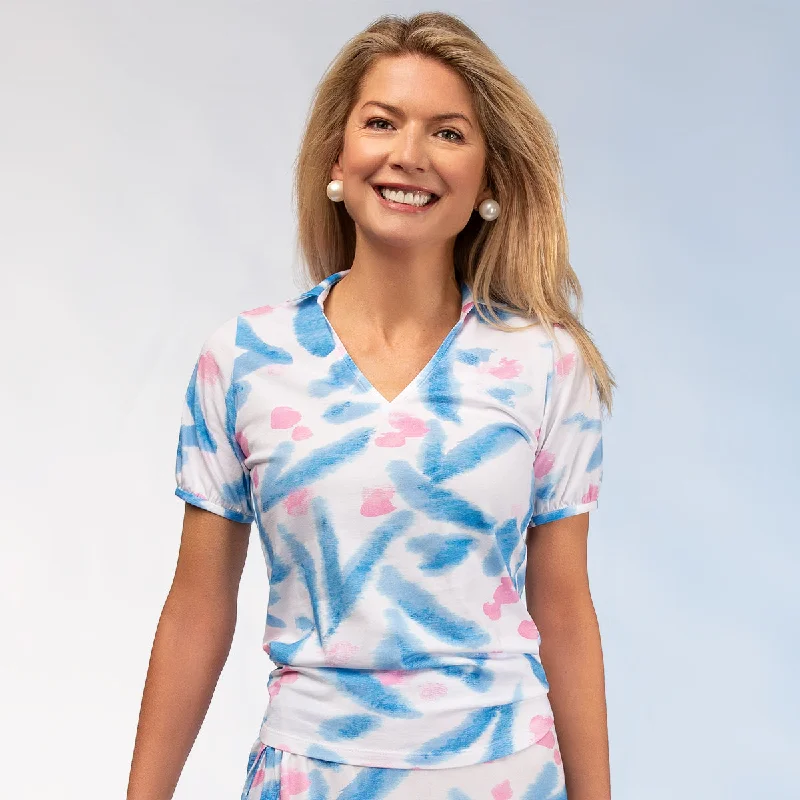 Weekend Specials to Love V Neck Polo Collar Tee in Ocean Breeze