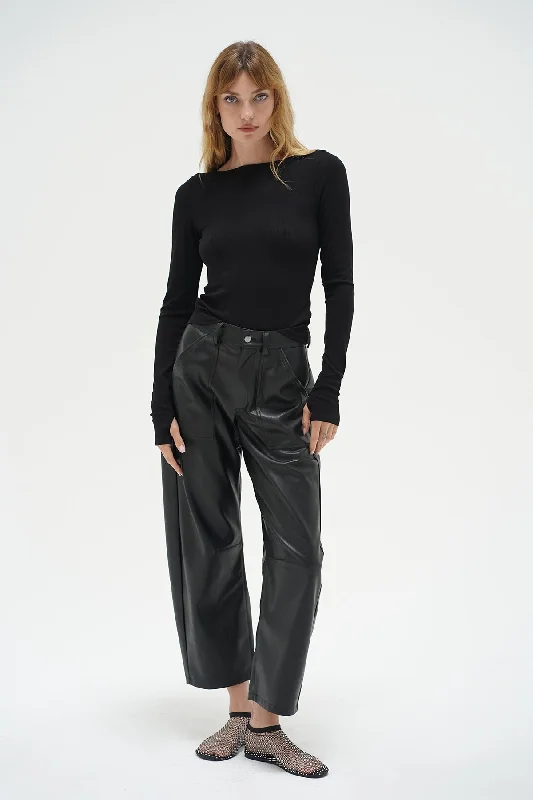 Closeout Deal Bellina Ribbed Long Sleeve - Black
