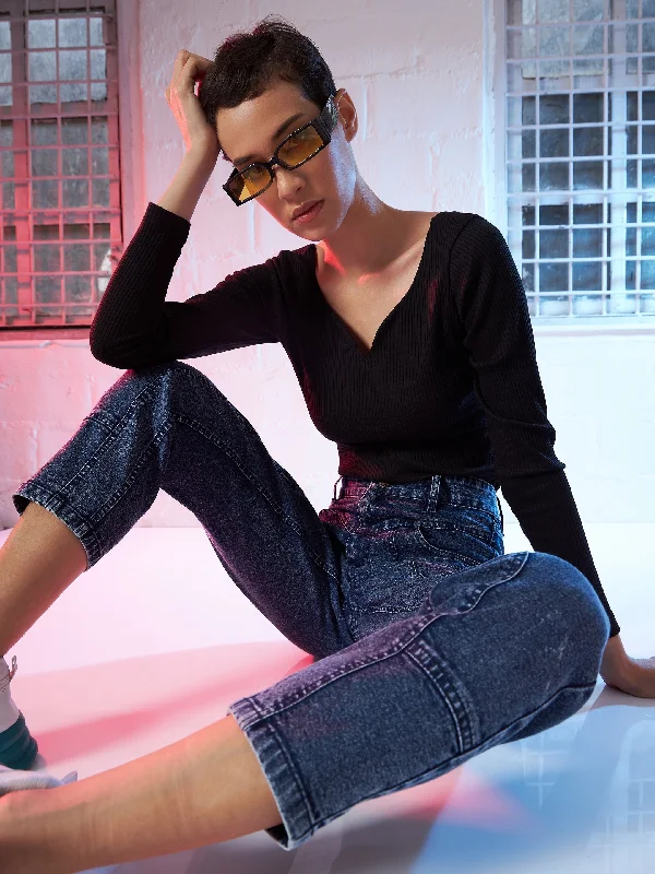 Weekend Discounts to Snag Women Black Sweetheart Neck Rib Top