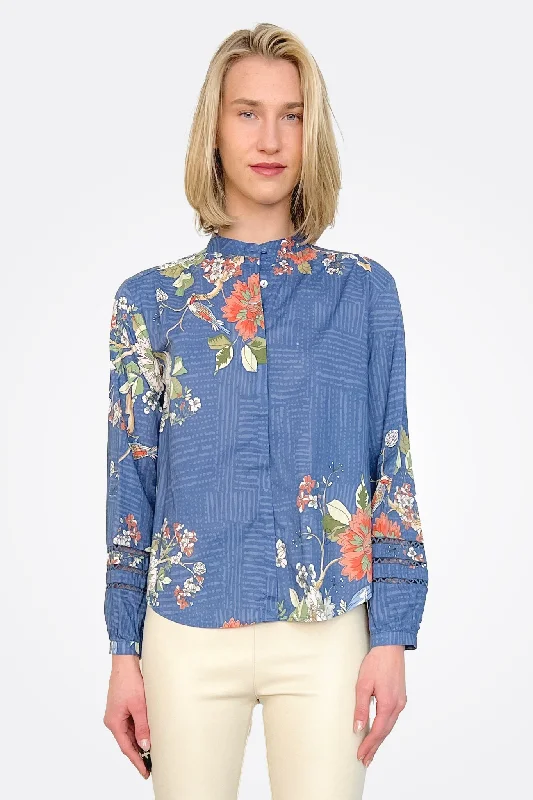 Weekend Discounts to Relish Mosaic Mandarin Collar Blouse - Multi