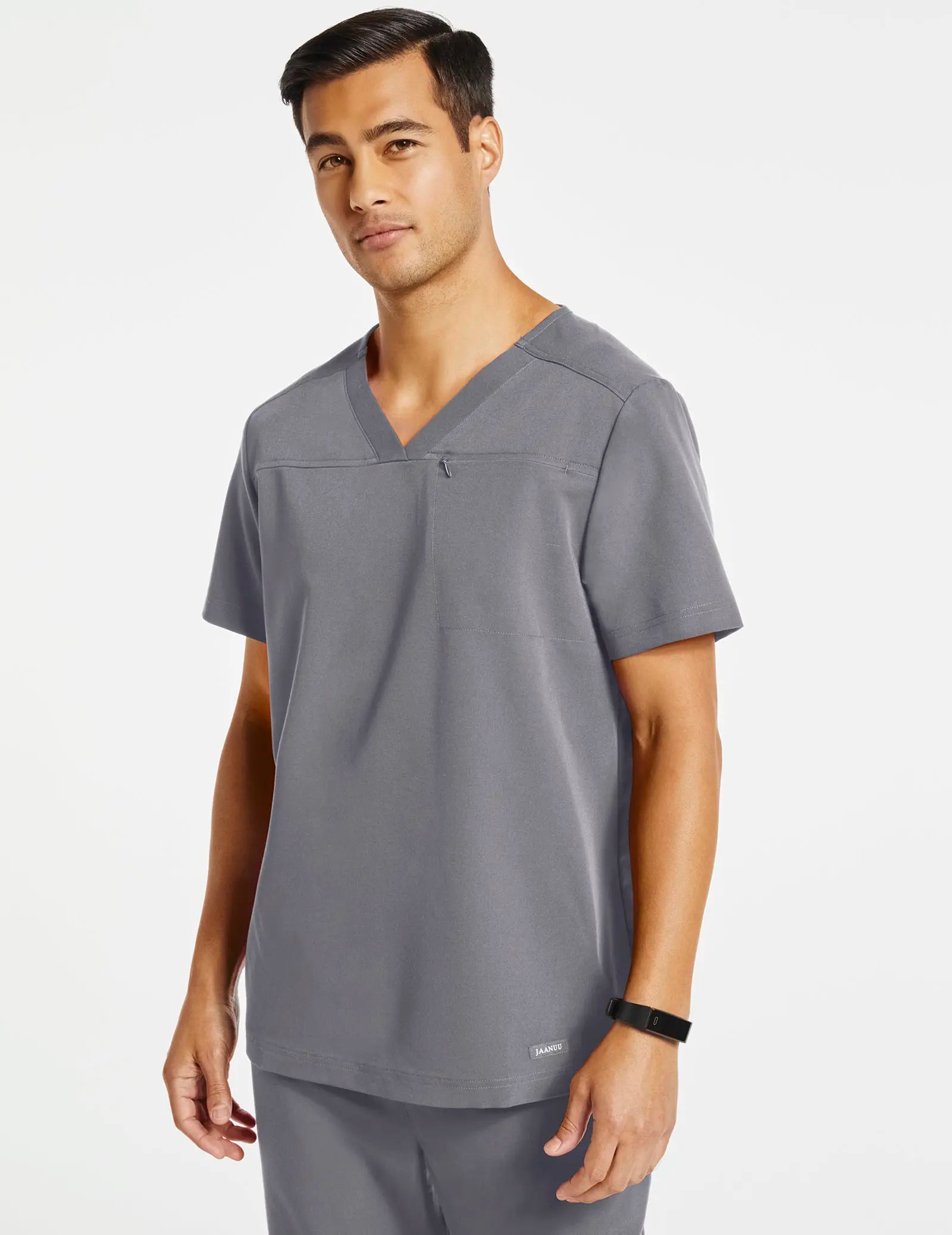 Super Sale Jaanuu Men's Hidden-Pocket Scrub Top - Gray