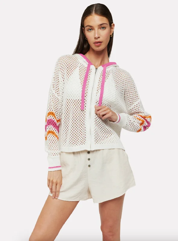 Weekend Deals That Sparkle Wave Pointelle Hoodie - Ice Water / Dragon Fruit