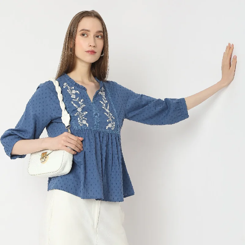 Weekend Bargains to Enjoy Flare Fit Embroidered Top