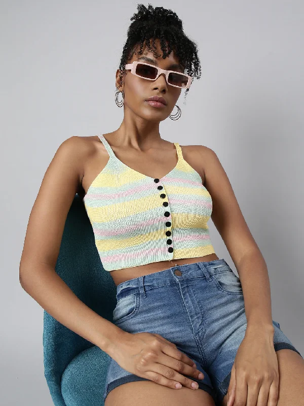Exclusive Offer Women Yellow Horizontal Stripes Bralette Crop Top