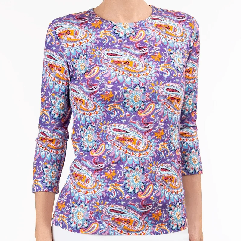 Weekend Special Shaped Knit Tee in Purple Paisley