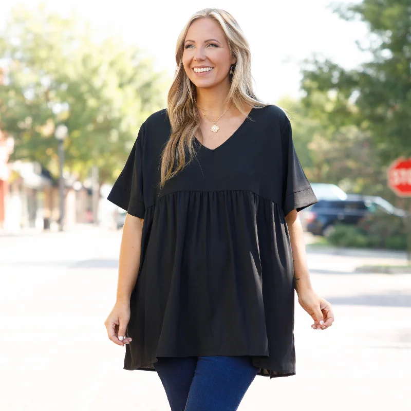 Weekend Bargains to Celebrate Primrose Babydoll Top, Black