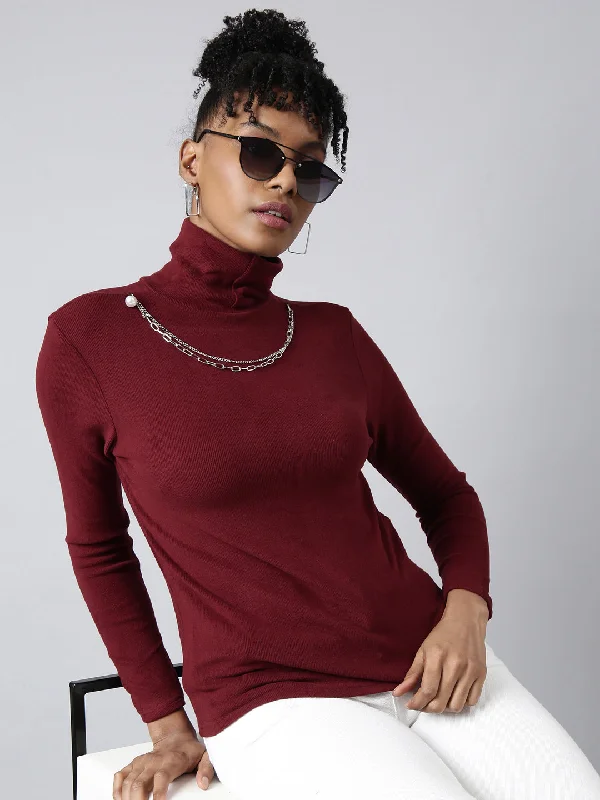 Major Deal Women Maroon Solid Top