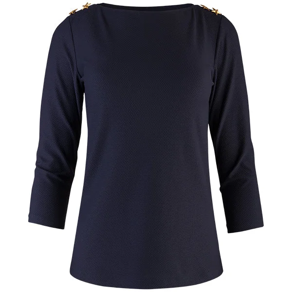 Weekend Deals That Wow Star Button Trim Tee