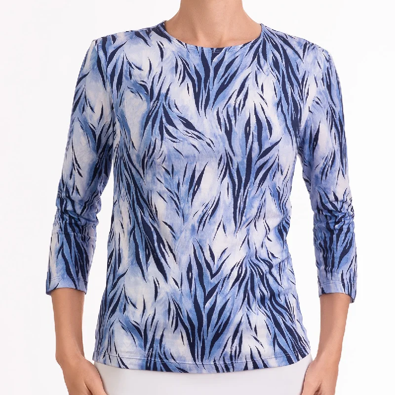 Weekend Specials to Cherish 3/4 Sleeve Knit Tee in Blue Wispy Tiger