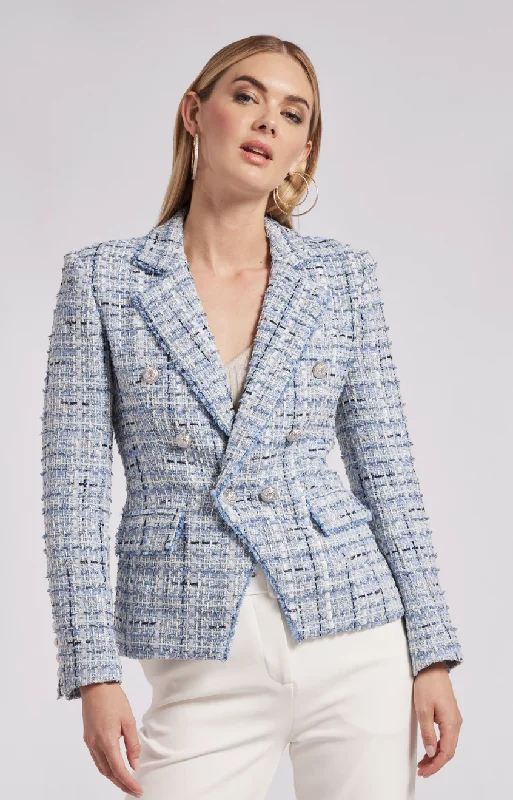 Weekend Discounts to Grab Eliza Tweed Blazer - Blue Mixed