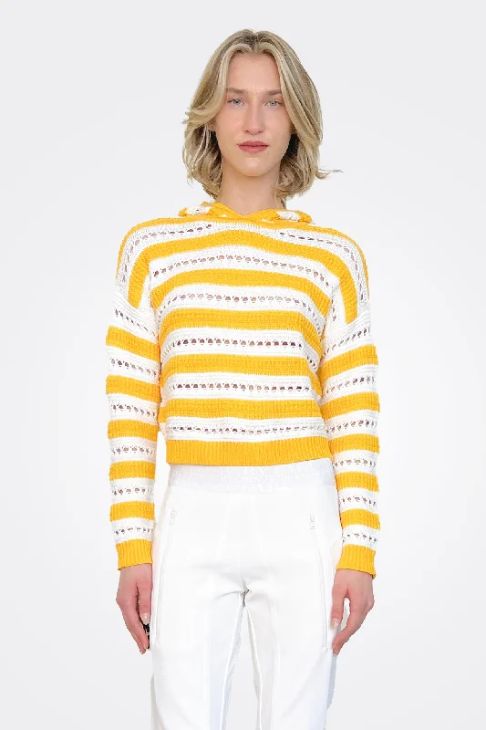 Savings Galore Stripe Pointelle Hoodie - Sunbeam