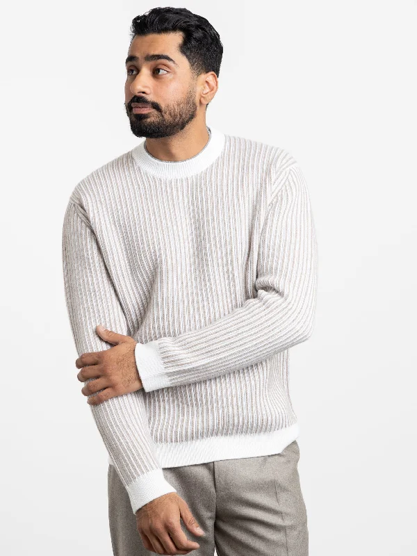 Special Savings White/Taupe Mélange Wool Crewneck