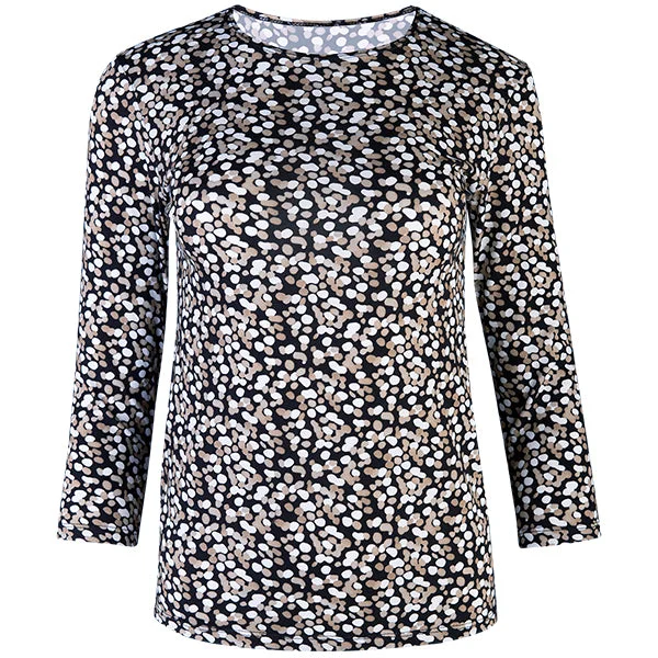 Weekend Offers That Sizzle 3/4 Sleeve Knit Tee in Water Dots Taupe/Black
