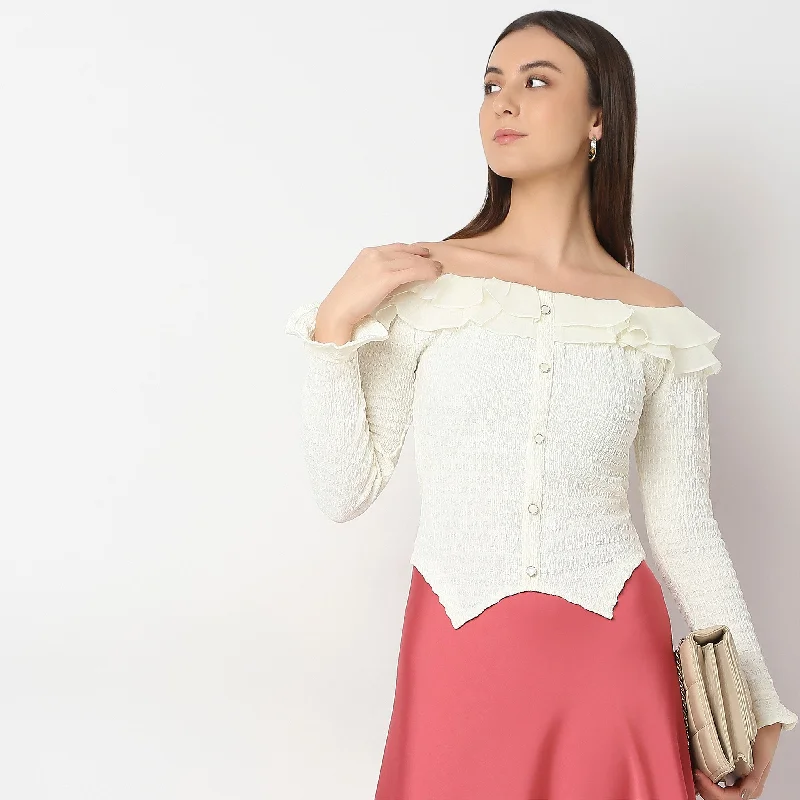 Weekend Offers That Amaze Comfort Fit Off-Shoulder knit Top