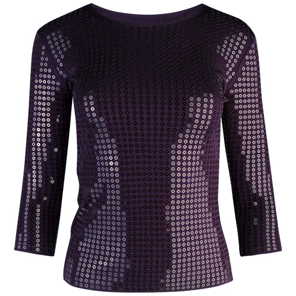 Weekend Shopping Extravaganza Sequin Shaped Knit Tee in Dark Grape