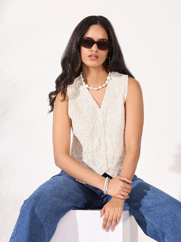 Weekend Deals That Thrill Women Cream Solid Vest Top