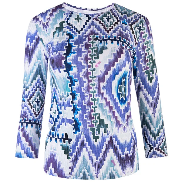 Sale Event Shaped Knit Tee in Teal Ikat Geo