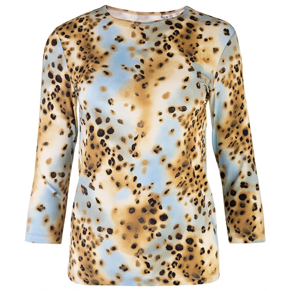 Weekend Specials to Enjoy Shaped Knit Tee in Leopard Turquoise