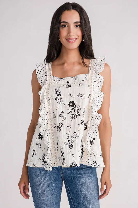 Weekend Deals to Make You Happy Davi & Dani Eyelet Embroidered Square Neck Ruffle Sleeve Top