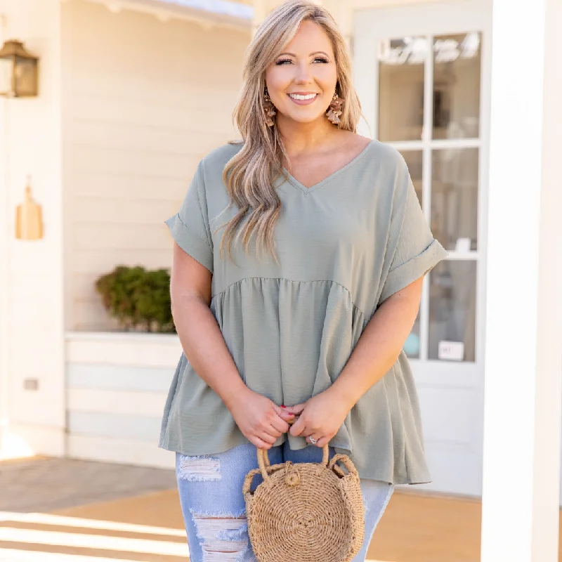 Savings Soar This Weekend Wide Eyed Gaze Top, Sage