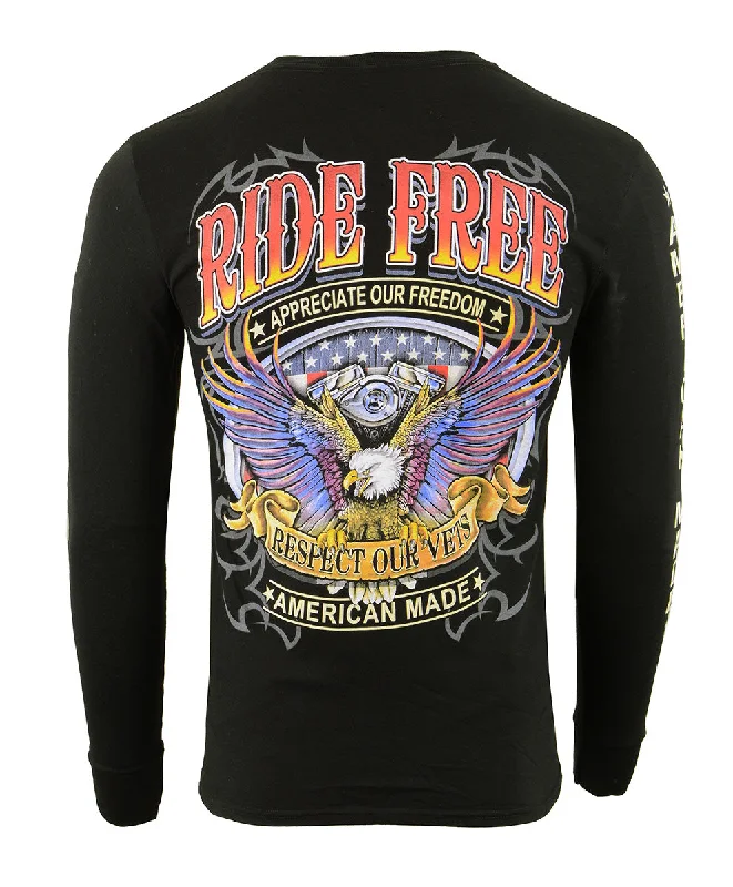Weekend Savings Spree Biker Clothing Co. BCC117005 Men's Black 'Ride Free, American Made' Long Sleeve T-Shirt