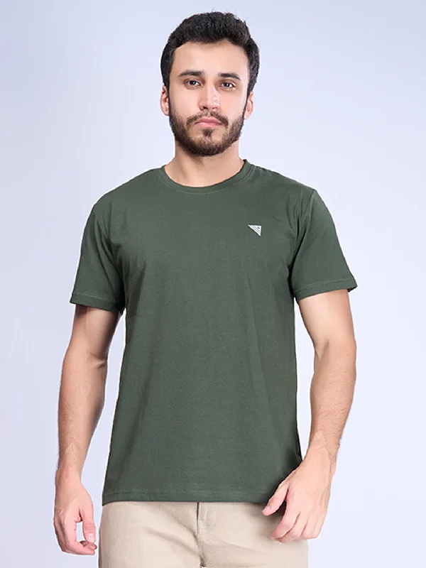 Overstock Men Cotton Hunter Green Half Sleeves Expert Tee - ET5