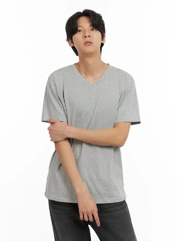 New Markdowns Men's Basic V-Neck T-Shirt (Gray) IY410