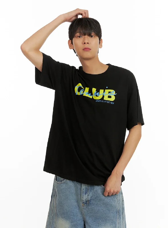 Early Access Men's Lettering Round Neck T-Shirt (Black) IU418