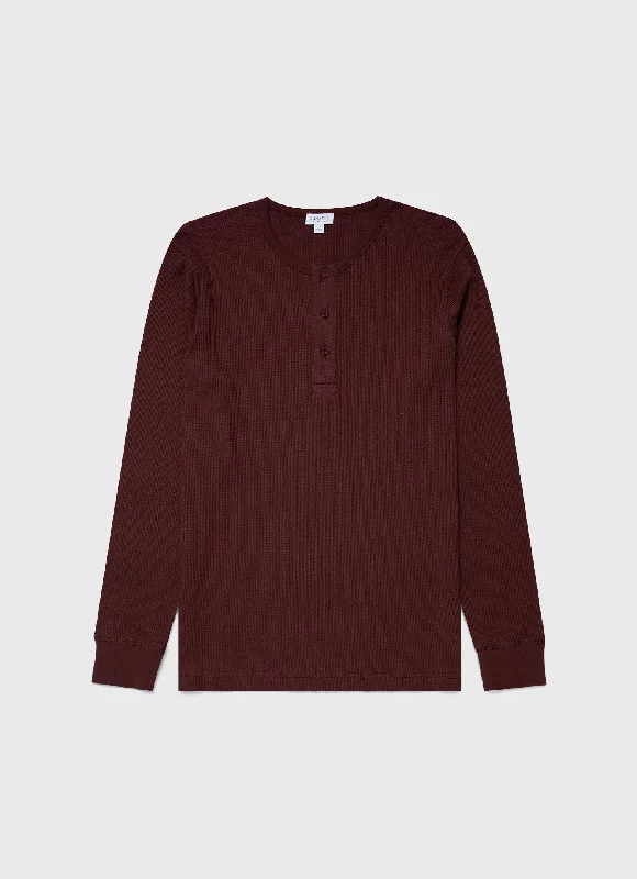 Weekend Offers That Please Men's Long Sleeve Waffle Henley in Maroon