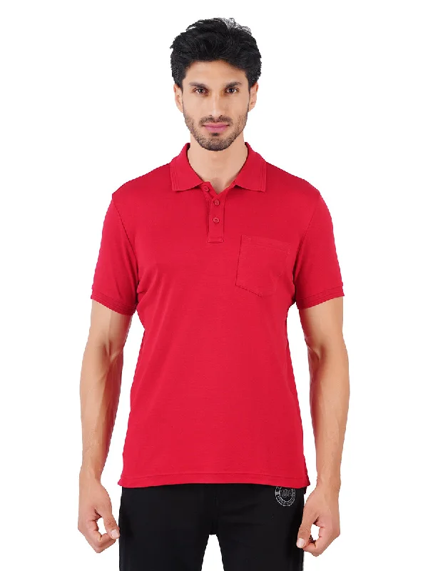 Instant Savings Super Combed Cotton Polo T-Shirt Red with Chest Pocket